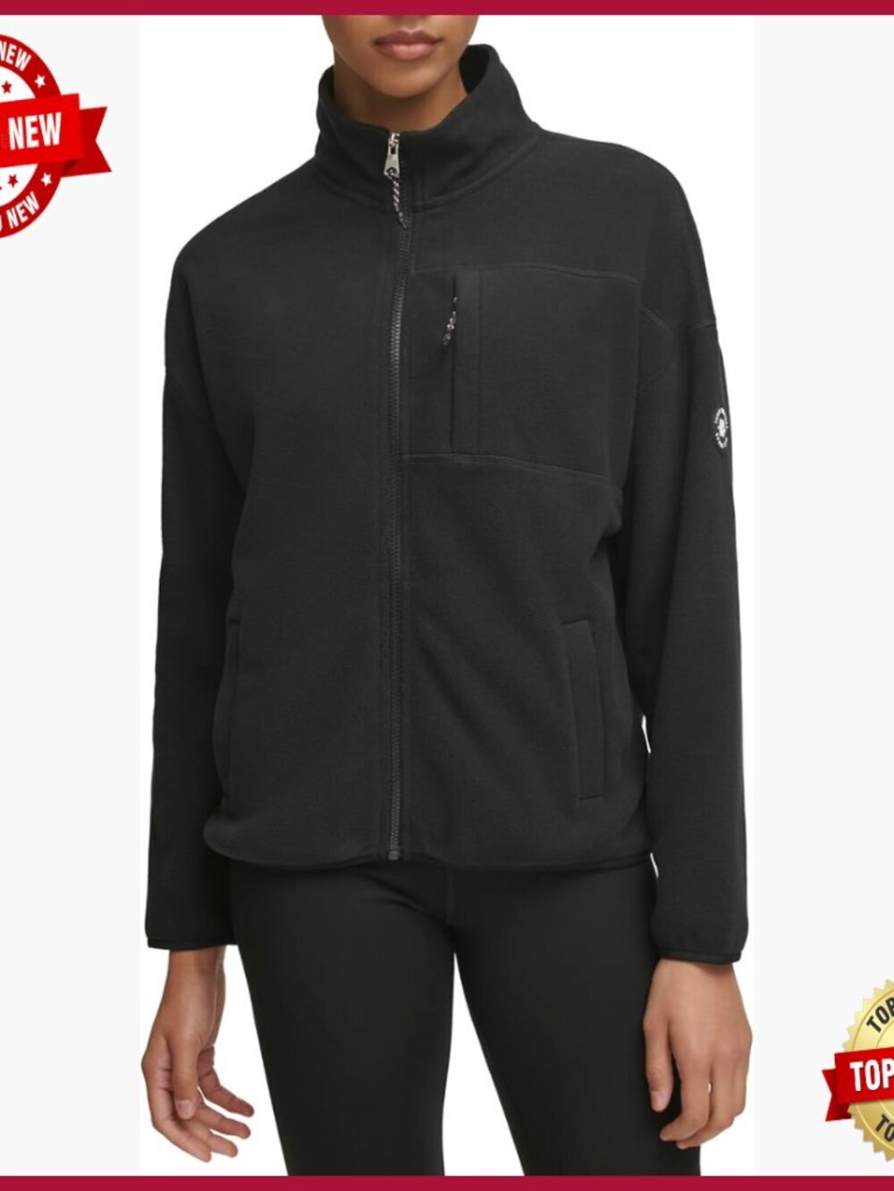 Women's Polar Fleece Full Zip Jacket with Chest Pocket for Layering